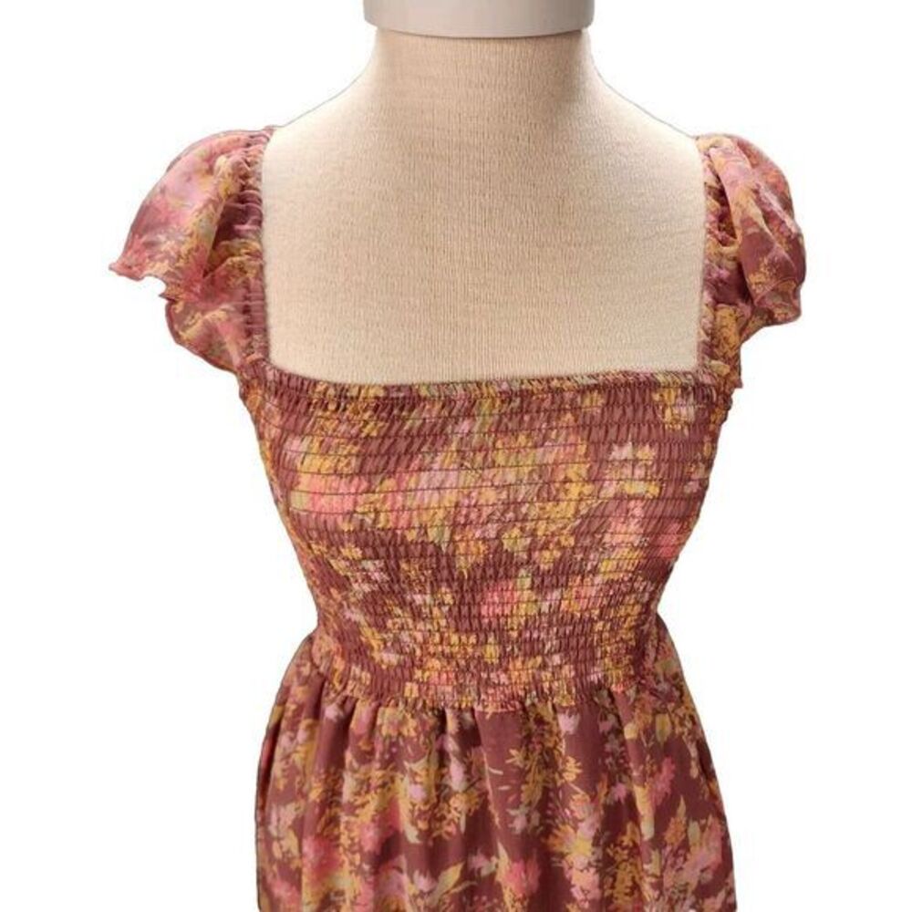 Liberty Love Women's‎ Dress Large Floral Long Maxi Sheer Whimsical Ruffle Sleeve